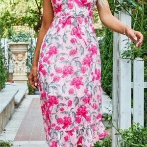 SHEIN Pink Floral Midi Dress